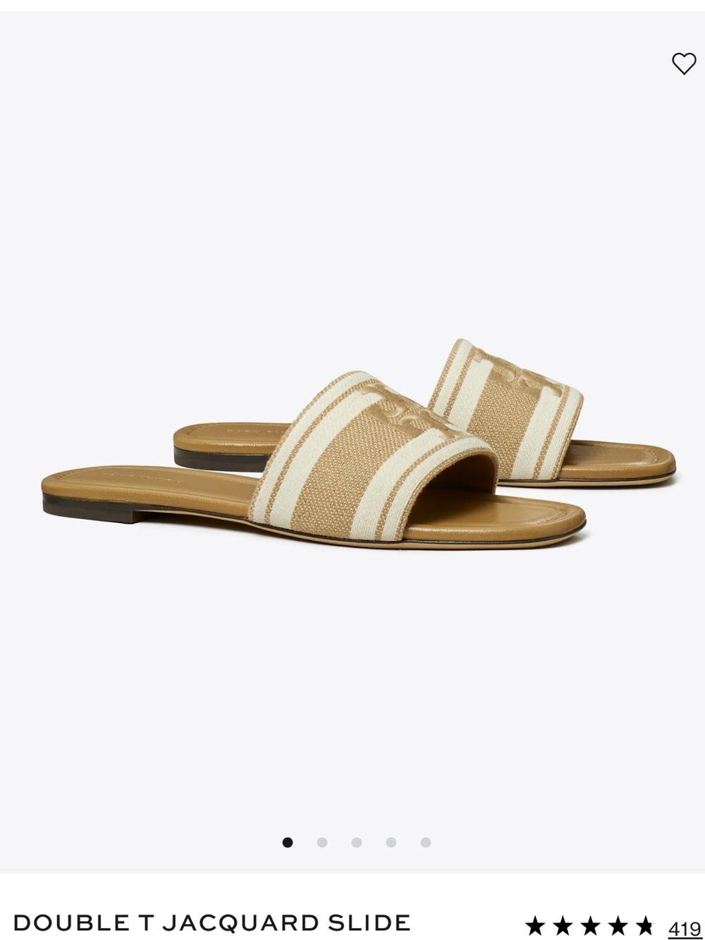 Tory Burch Cammello and Ash White Double-T Jacquard Slide Sandals